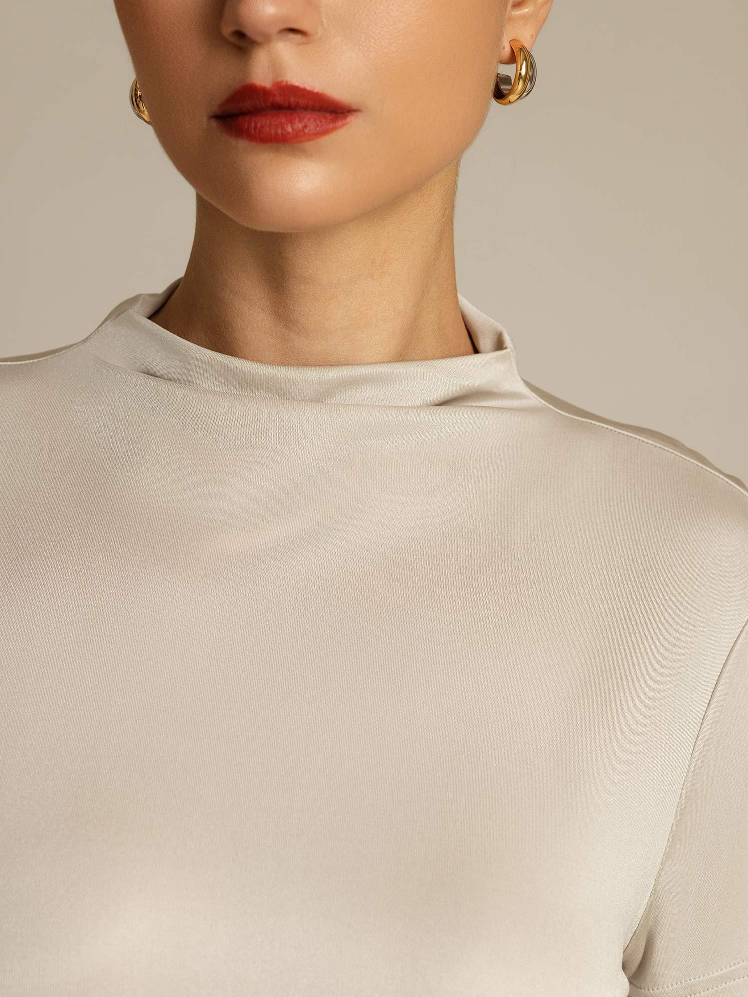 [Gray] SilkSilky-UK Pure Silk Collar Women's T-Shirt 004
