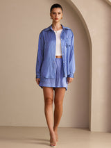 [Blue Pinstripe] SilkSilky-UK Long Sleeve Lapel Collar Women's Outfit Sets 006