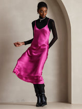[Rose Red] SilkSilky-UK Spaghetti Strap V Neck Dress 005