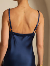 [Dark Blue] SilkSilky-UK Spaghetti Strap V Neck Dress 004