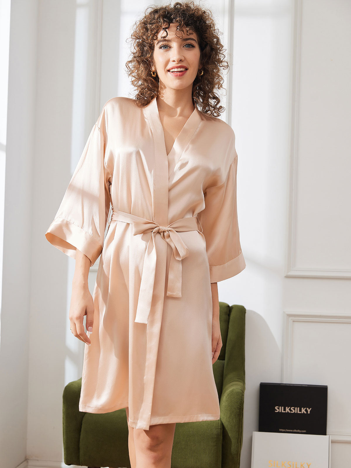 [Champagne] SilkSilky-UK Pure Silk Womens Robe 003