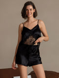 SilkSilky-UK Pure Silk V Neck Camisole Set Black 006