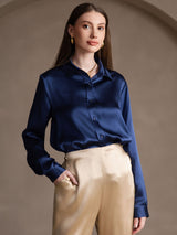 [Dark Blue] SilkSilky-UK Long Sleeve Lapel Collar Women's Shirt 005