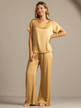 [Tan] SilkSilky-UK 19Momme Machine-Washable Silk Short Sleeve Women's Pyjamas 003
