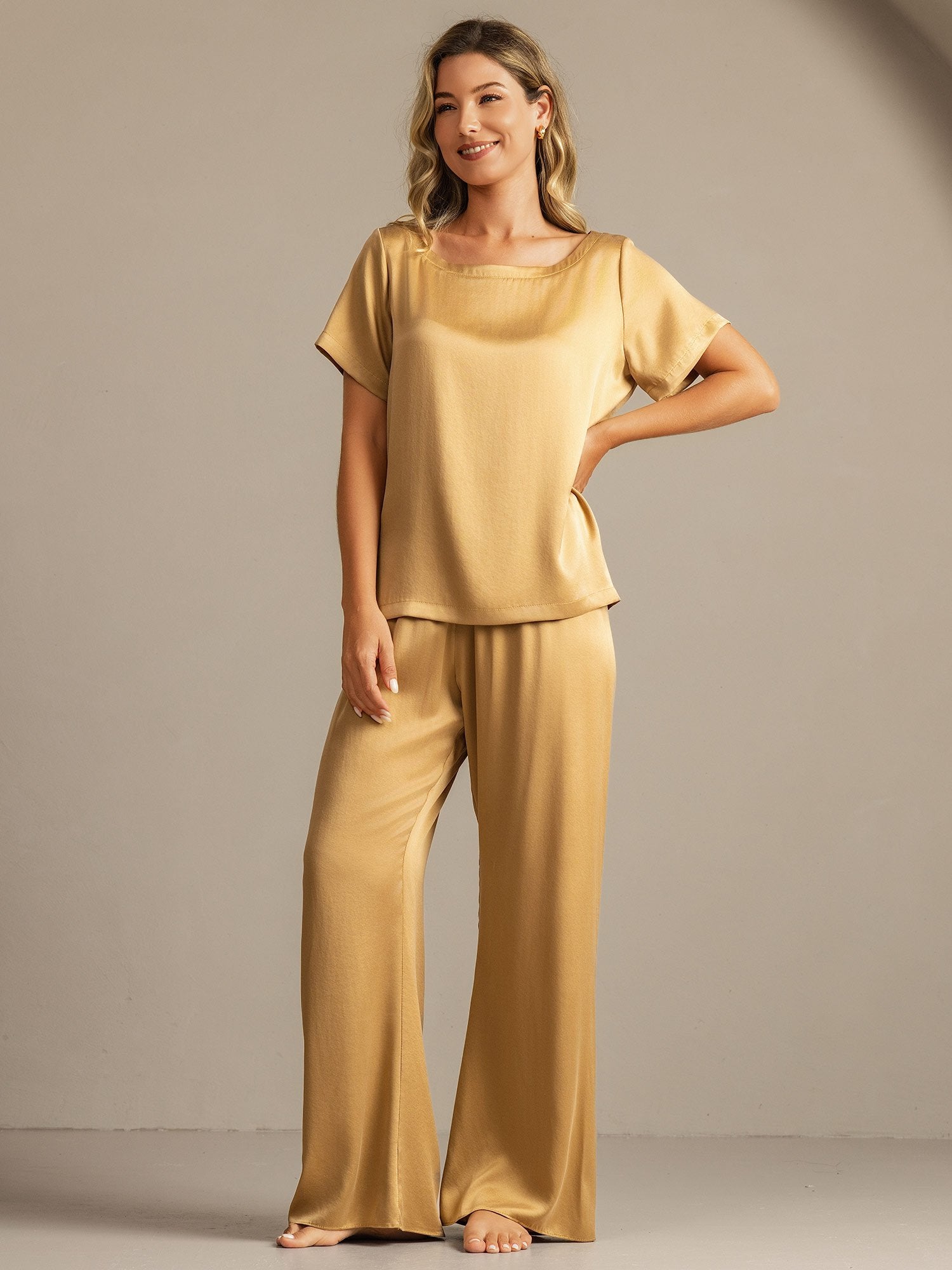 [Tan] SilkSilky-UK 19Momme Washable Silk Womens Pajamas 003