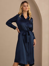 [Dark Blue] SilkSilky-UK Long Sleeve Lapel Collar Dress 001