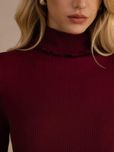 [Wine] SilkSilky-UK Long Sleeve Turtle Neck Women's T-Shirt 006