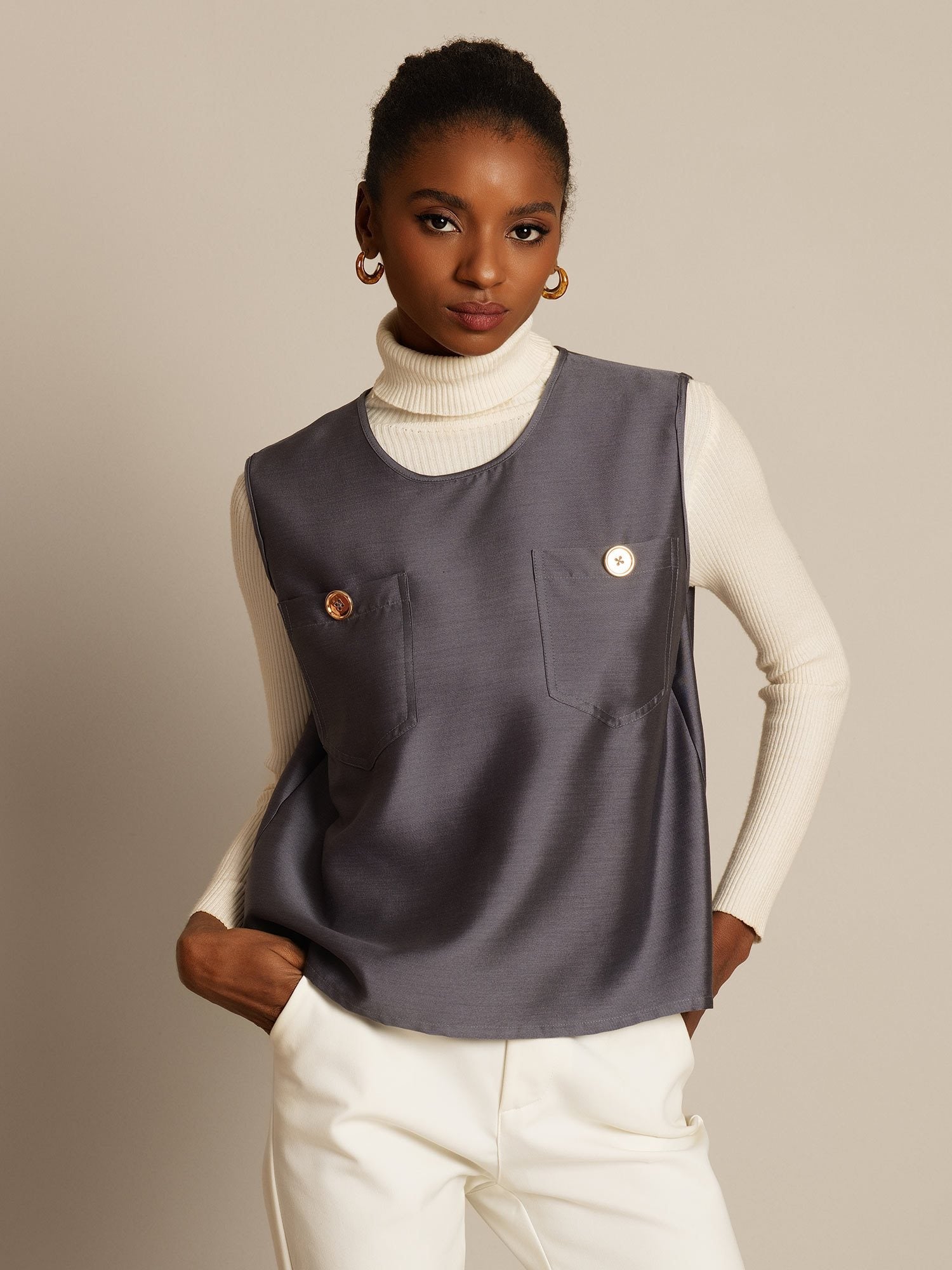 [Gray] SilkSilky-UK 32Momme Silk-Wool Blend Womens Vest 001,