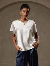 [Light Gray] SilkSilky-UK Short Sleeve Boat Neck Women's T-Shirt 001