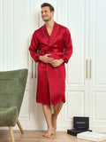 SilkSilky UK Pure Silk Long Sleeve Lapel Men's Dressing Gown Wine 004