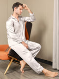 SilkSilky UK 19Momme Pure Silk Long Sleeve Lapel Men's Pyjamas Gray 008