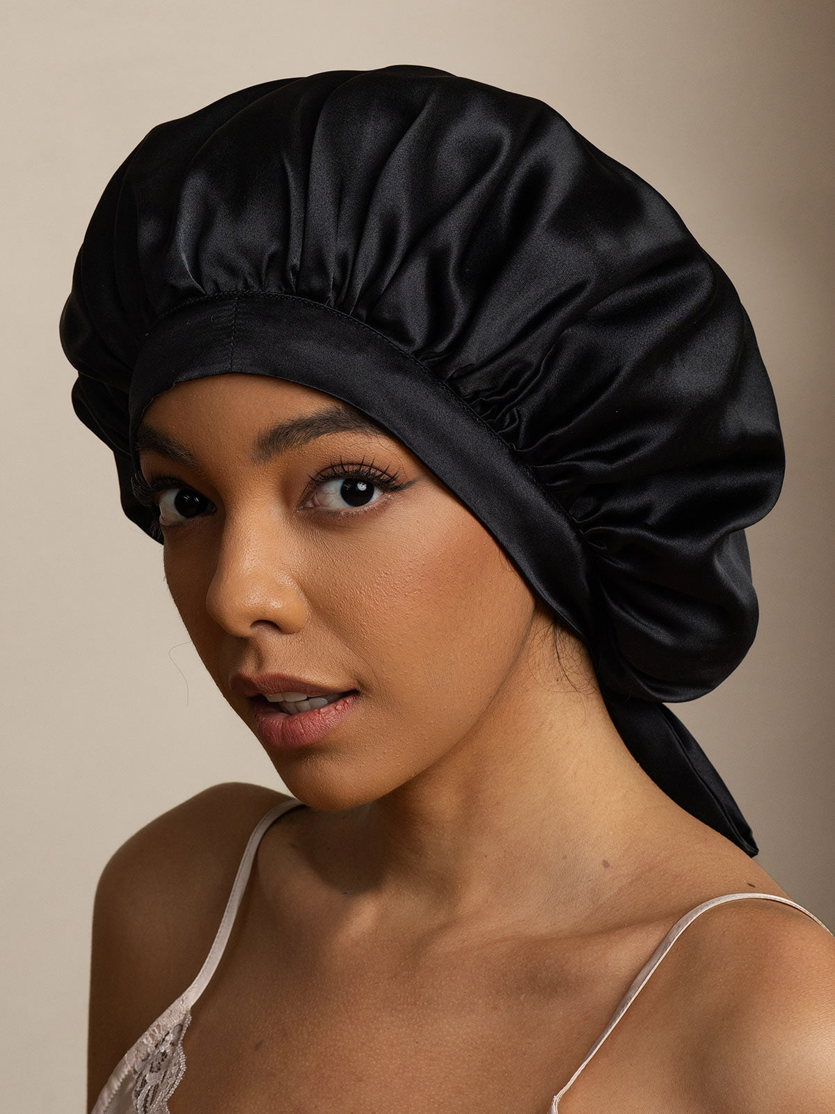 [Black] SilkSilky-UK Pure Silk Sleep Cap 001
