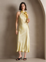 [Light Yellow] SilkSilky-UK Sleeveless Tie Neck Dress 007