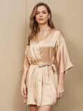Pure Silk Half Sleeve Dressing Gown w/Belt