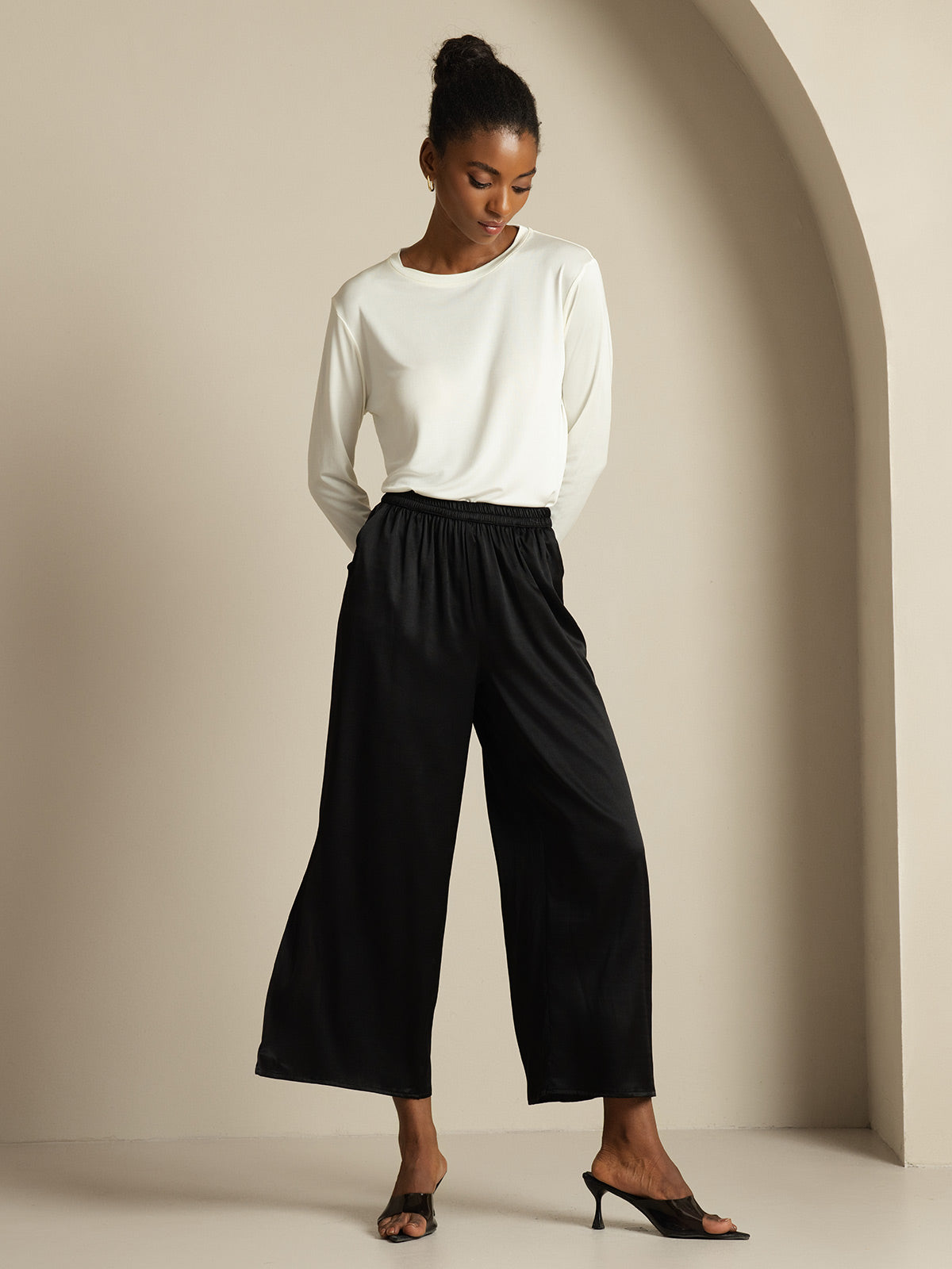 [Black] SilkSilky-UK 19Momme Silk Split Women's Pants 005