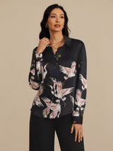 [Black] SilkSilky-UK Long Sleeve Lapel Collar Women's Shirt 005