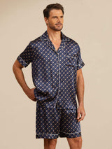 [Navy Chain] SilkSilky-UK Short Sleeve Notch Collar Men's Pyjamas 003