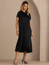 [Black] SilkSilky-UK Short Sleeve Round Neck Dress 005
