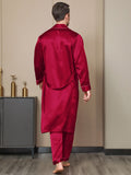 SilkSilky UK 19Momme Pure Silk Long Sleeve Lapel Men's Dressing Gown Wine 002