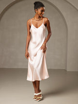 [Pink] SilkSilky-UK Spaghetti Strap V Neck Dress 001