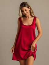[Wine] SilkSilky-UK 19Momme Machine-Washable Silk Sleeveless Scoop Neck Nightdress 007