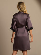 [Purple Gray] SilkSilky-UK Half Sleeve Women's Dressing Gown 002