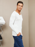 SilkSilky UK Silk Knitted Long Sleeve V Neck Men's T Shirt White 004