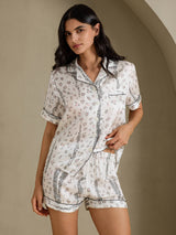 [White Leopard] SilkSilky-UK Short Sleeve Notch Collar Women's Pyjamas 004