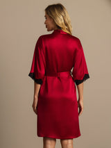 [Wine] SilkSilky-UK Half Sleeve Women's Dressing Gown 002