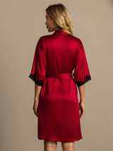 [Wine] SilkSilky-UK Half Sleeve Women's Dressing Gown 002