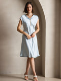 SilkSilky-UK Pure Silk Sleeveless V Neck Dress LightBlue 005