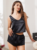 SilkSilky UK Pure Silk Sleeveless V Neck Women's Pyjamas Black 004