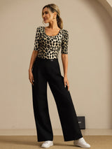 [Leopard] SilkSilky-UK 100% Silk Jersey Half Sleeve Scoop Neck Women's T-Shirt 008