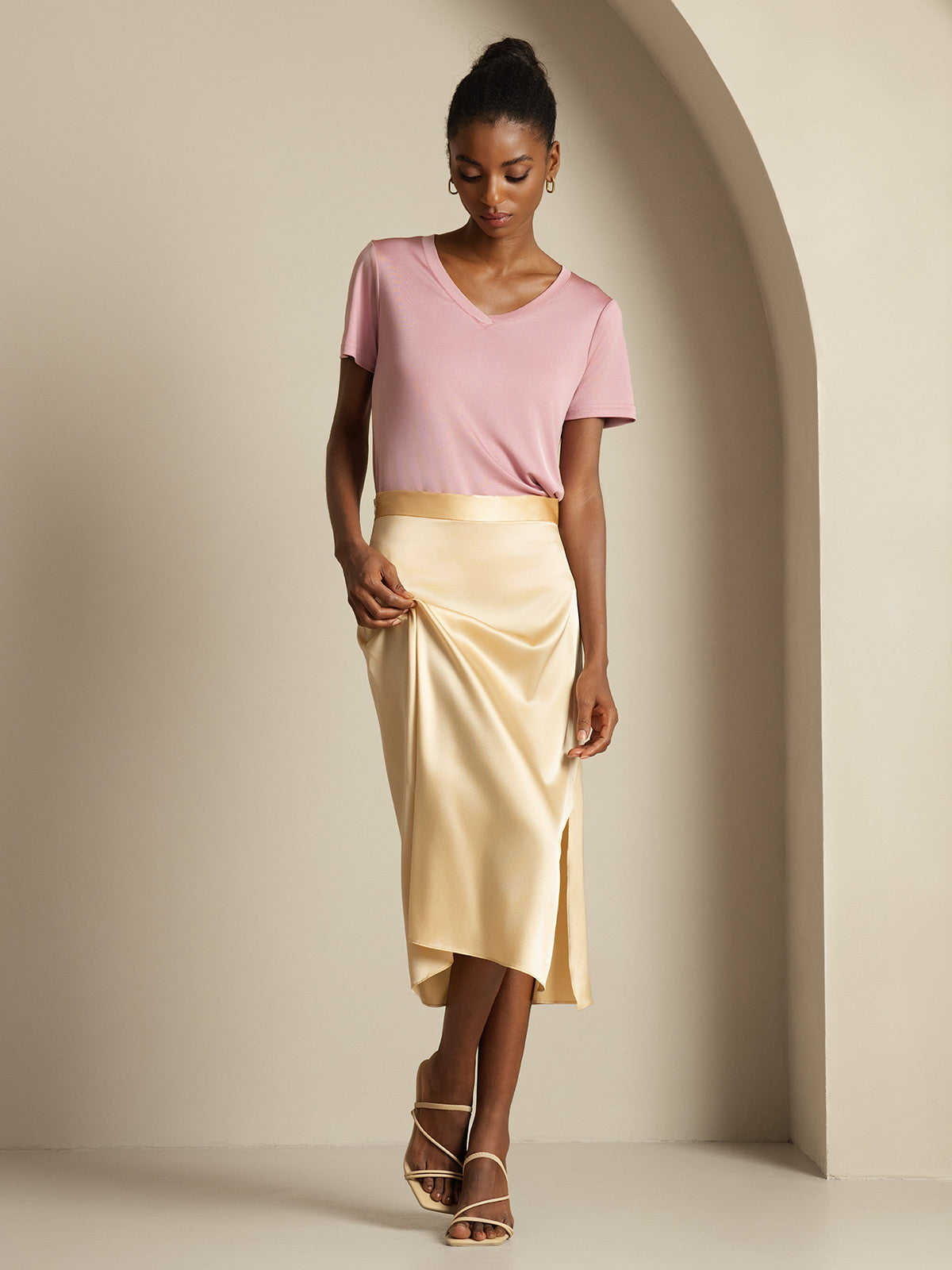 [Champagne] SilkSilky-UK 19Momme Silk Skirt 005