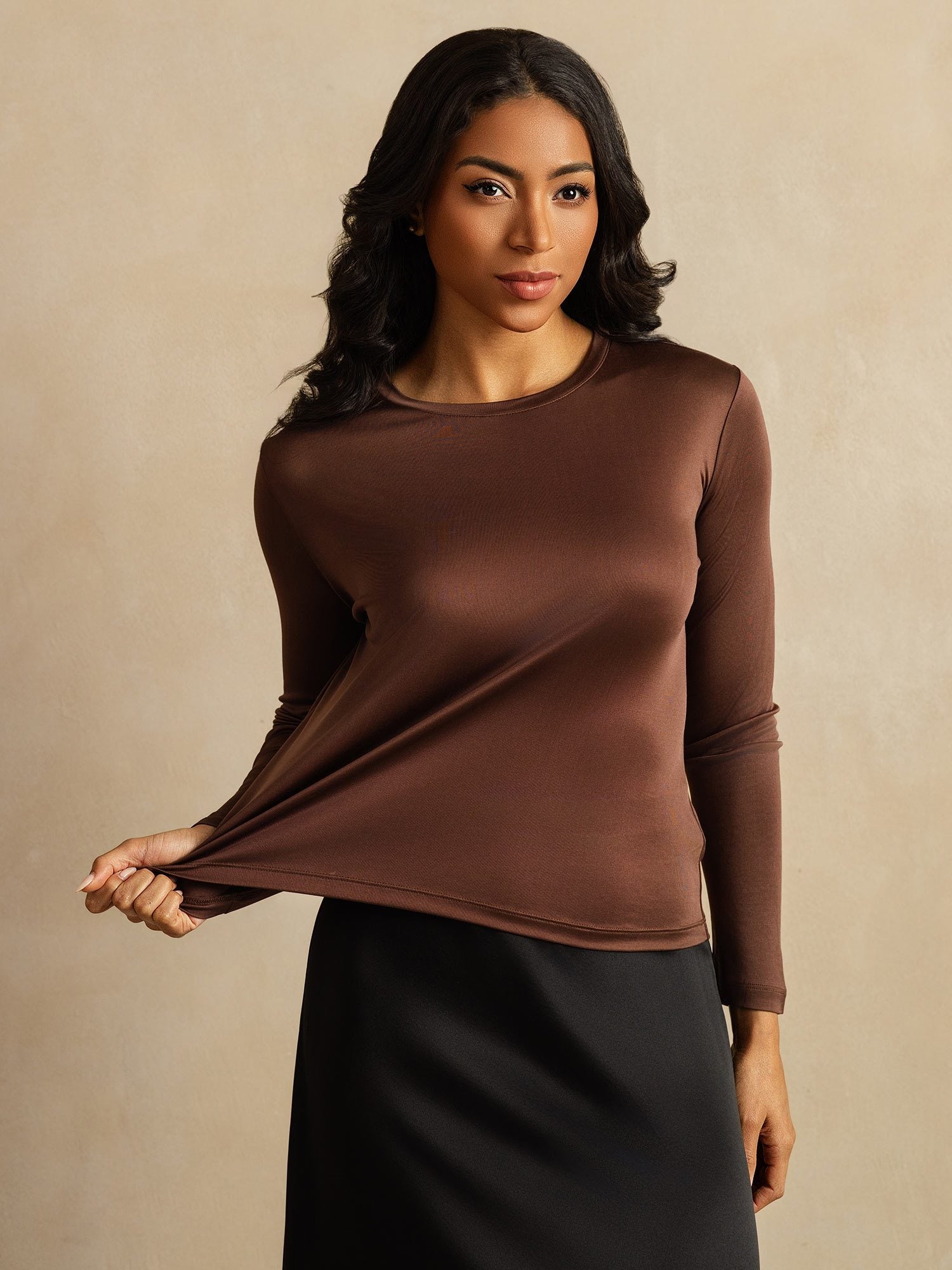 [Coffee] SilkSilky-UK Pure Silk Womens T-Shirt 007