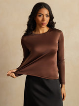 [Coffee] SilkSilky-UK Long Sleeve Crew Neck Women's T-Shirt 007