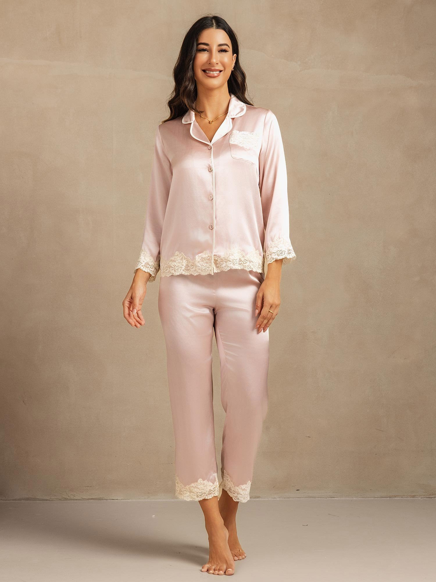 [Pink] SilkSilky-UK Pure Silk Womens Pajamas 003