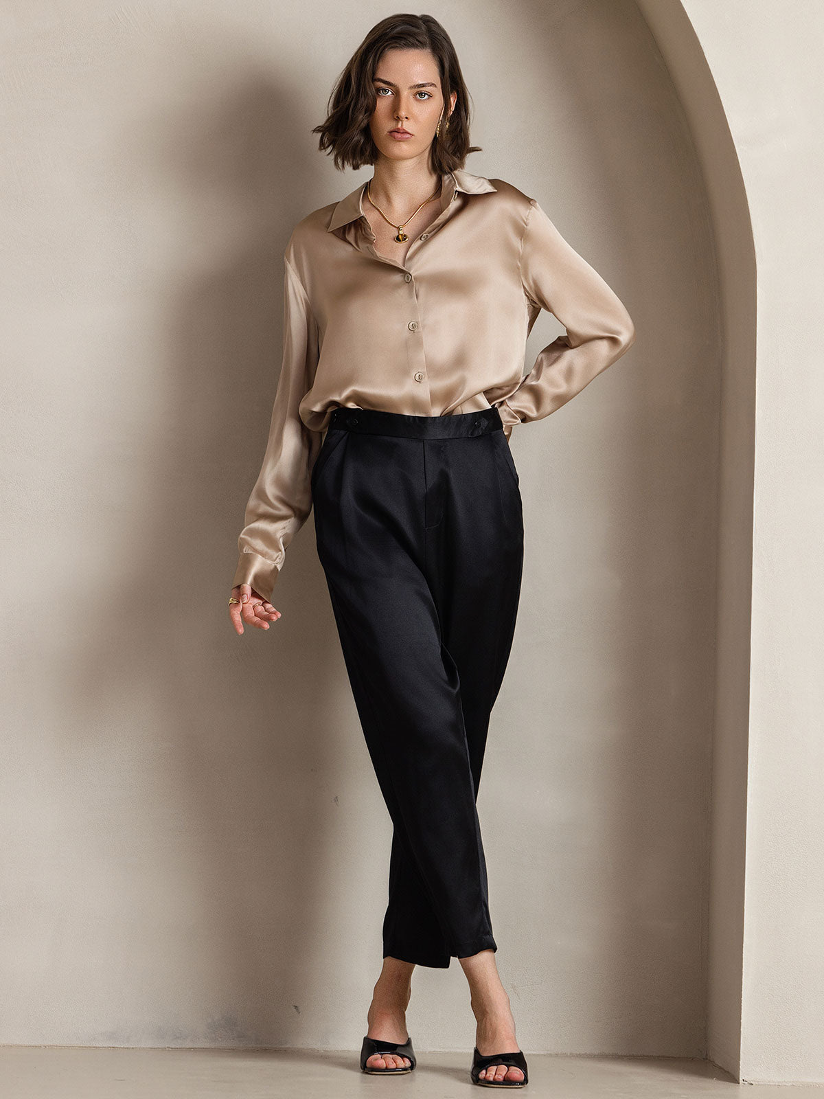 [Champagne] SilkSilky-UK Silk Collar Women's Shirt 006