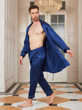 SilkSilky UK Pure Silk 3/4 Sleeve Deep V Neck Men's Dressing Gown DarkBlue 005