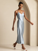 [Grayish Blue] SilkSilky-UK Spaghetti Strap V Neck Dress 004