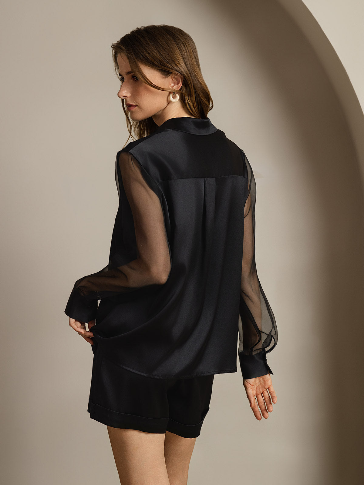 [Black] SilkSilky-UK Long Sleeve Lapel Collar Women's Shirt 002