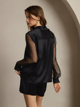 [Black] SilkSilky-UK Long Sleeve Lapel Collar Women's Shirt 002