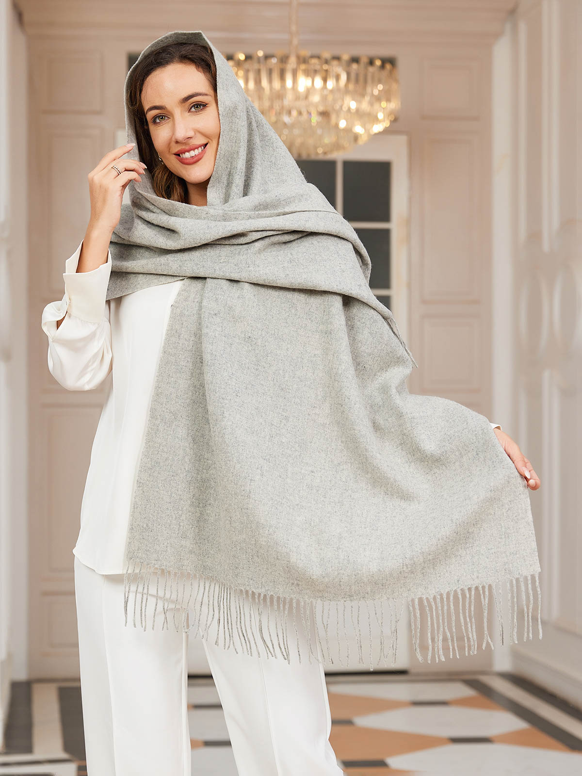 [Light Gray] SilkSilky-UK Wool Scarf 001