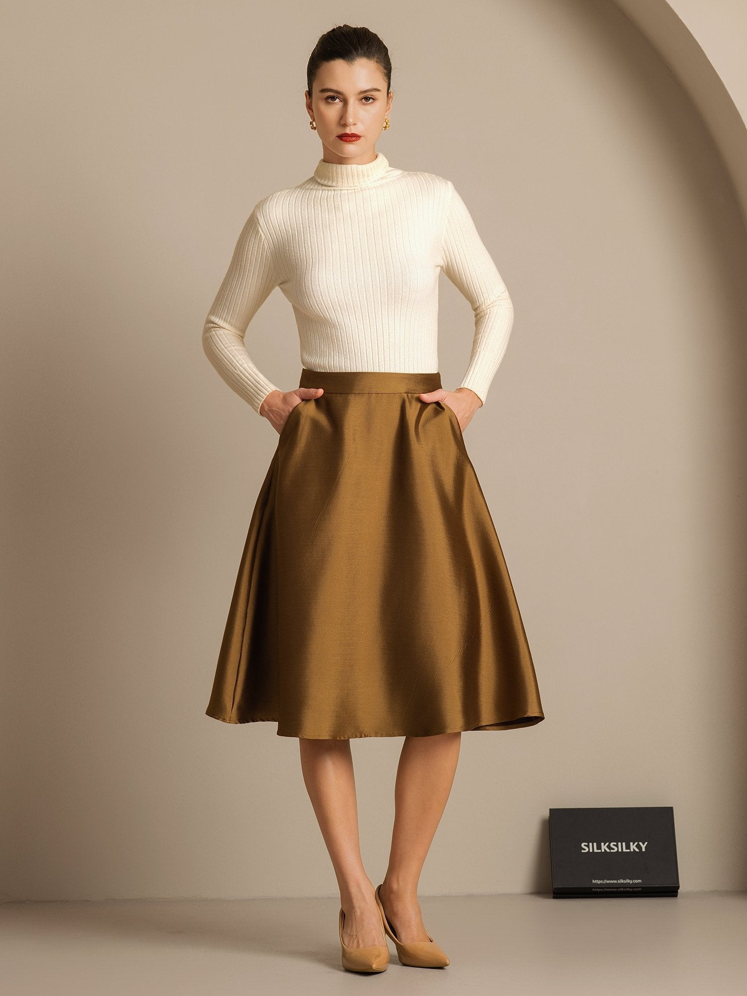 [Bronze] SilkSilky-UK 32Momme Silk-Wool Blend Skirt 008,
