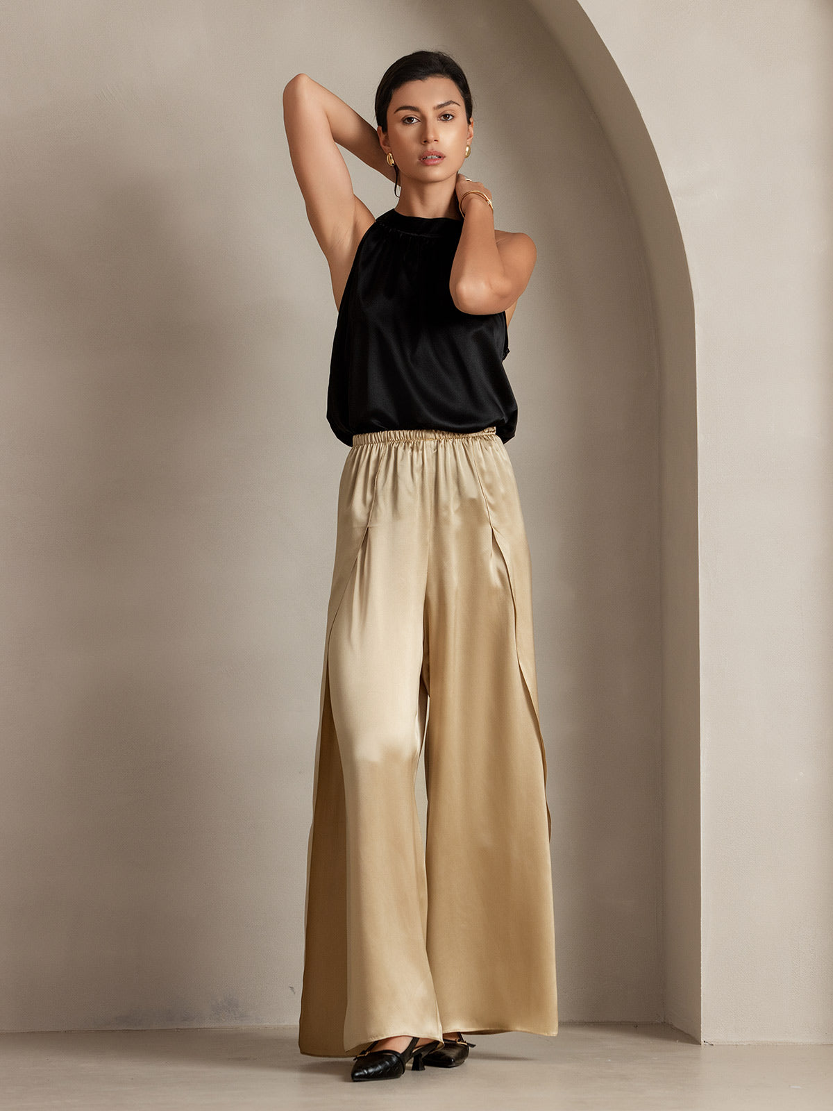 [Champagne] SilkSilky-UK 19Momme Silk Split Women's Pants 011