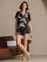 [Black] SilkSilky-UK Short Sleeve Lapel Collar Women's Pyjamas 006