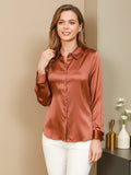 SilkSilky-UK Silk Long Sleeve Collar Women's Shirt Coffee 006