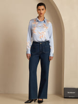[Light Blue] SilkSilky-UK Long Sleeve Lapel Collar Women's Shirt 007