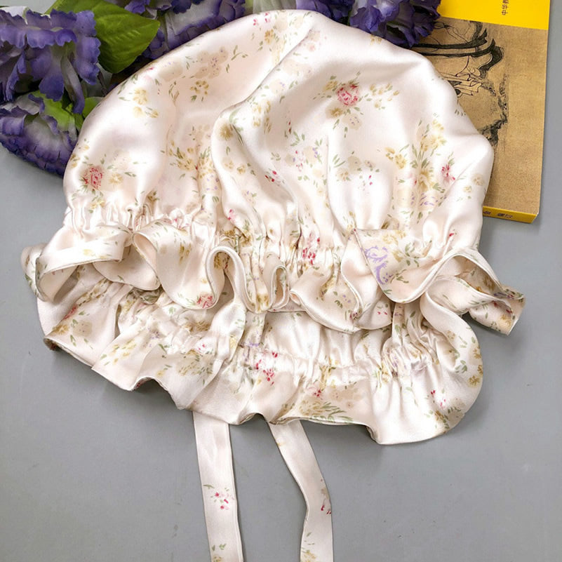 SilkSilky-UK Pure Silk Sleep Cap Floral 006