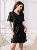 SilkSilky UK Pure Silk Short Sleeve V Neck Nightdress Black 003